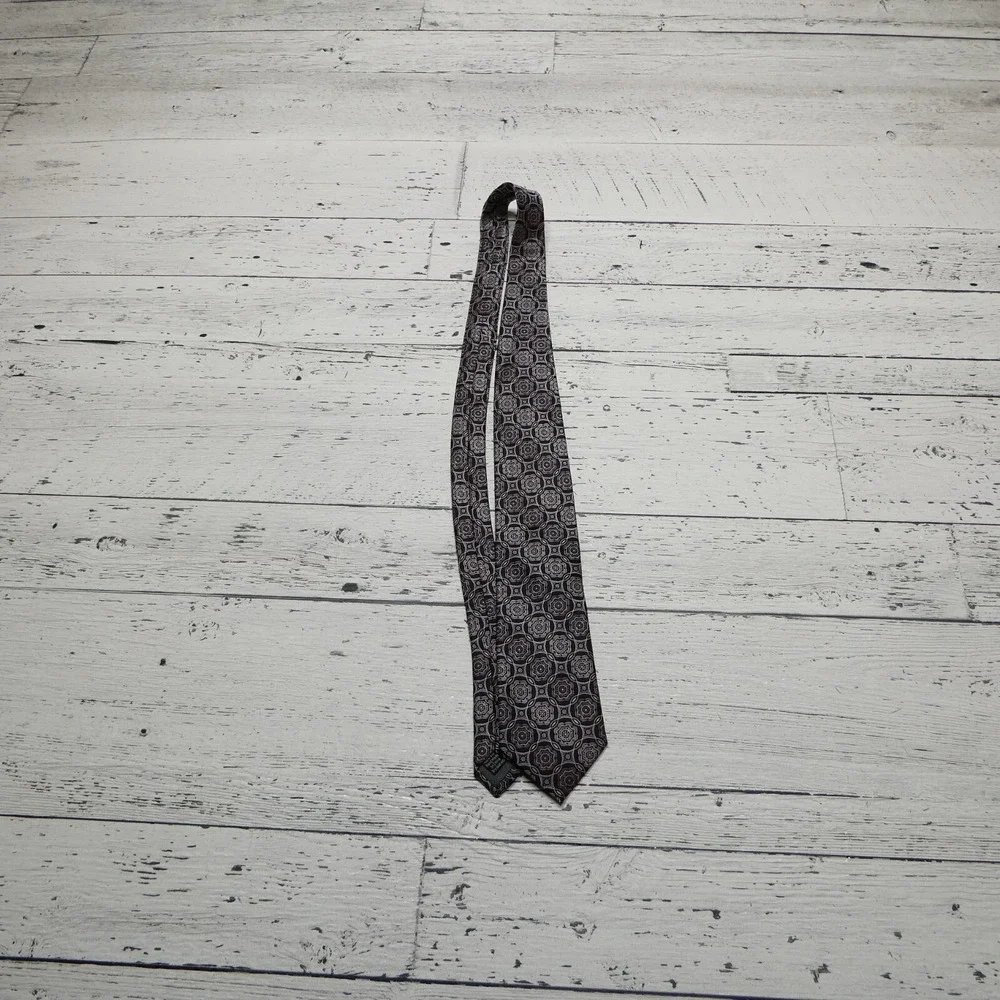 PRONTO UOMO Tie Silk Hand Made  Purple Silver‎ Geometric NWT NEW